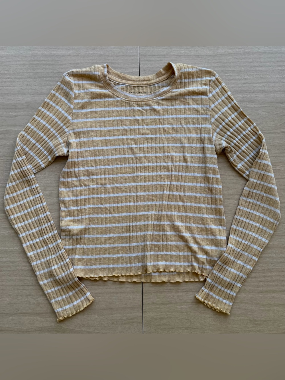 American Eagle Outfitters Yellow & White Ribbed Striped Long-Sleeve Top S